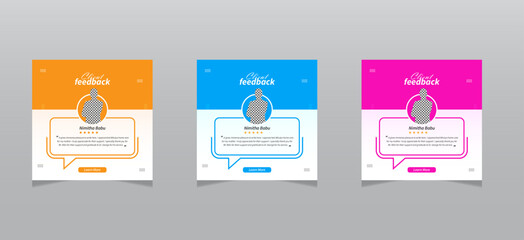 Client testimonial vector design template, client testimonial social media web banner, customer feedback testimonial template, client review testimonial template.
