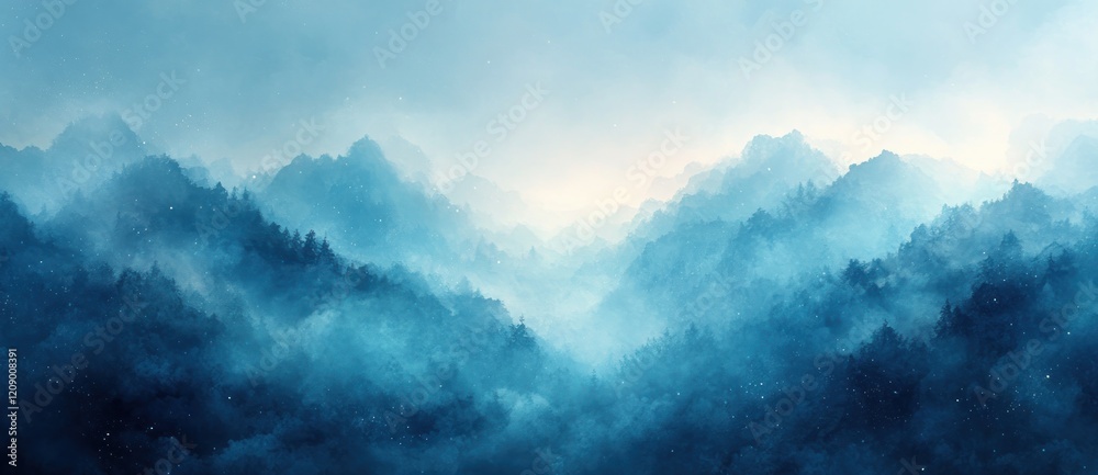 Poster Blue Watercolor Abstract Background with Soft Gradients and Hazy Textures in Pastel Colors