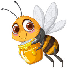 Cute Bee with Honey Jar