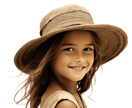 PNG Little girl in straw hat smiling on the beach photography portrait smile. - Powered by Adobe