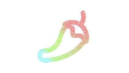 Icon pepper hot is made up of LED square shapes. There are bright diodes and there are black dead diodes