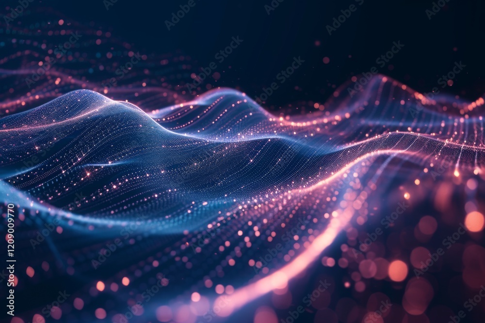 Poster exploring the ethereal beauty of abstract digital backgrounds with flowing waves of light and color 