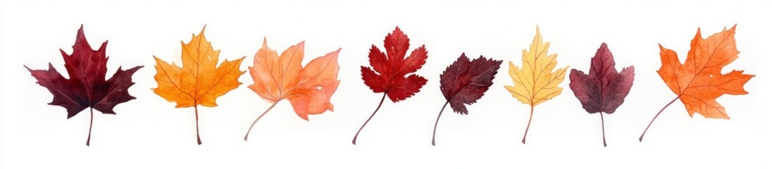 Obraz premium Autumn Leaves Watercolor Design Elements in Red Orange Yellow for Fall Thanksgiving Halloween