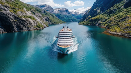 cruise ship navigating through stunning fjord landscape