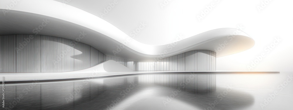 Leinwandbilder Futuristic Minimalist Architectural Rendering with White Curves and Sharp Angles in Soft Natural Light