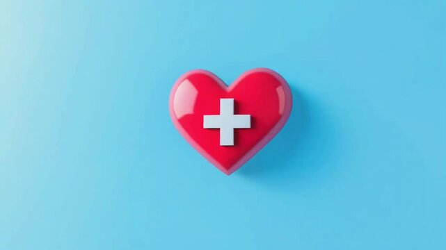 A digital illustration shows a heart shape with a medical cross centered to represent healthcare and wellness