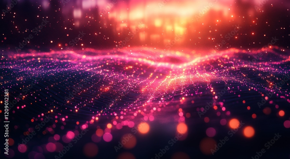 Poster futuristic digital landscape with glowing connections and abstract network design