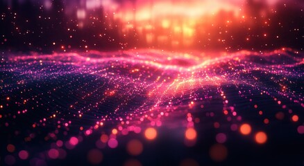 Futuristic Digital Landscape with Glowing Connections and Abstract Network Design