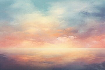 Fototapeta premium A tranquil dawn with soft pastel colors reflecting on calm waters creating a peaceful atmosphere at sunrise over the horizon