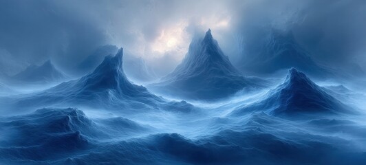 Fototapeta premium Abstract Dark Blue Smoke Wall Background for Studio Display with Ethereal Light and Fluid Texture