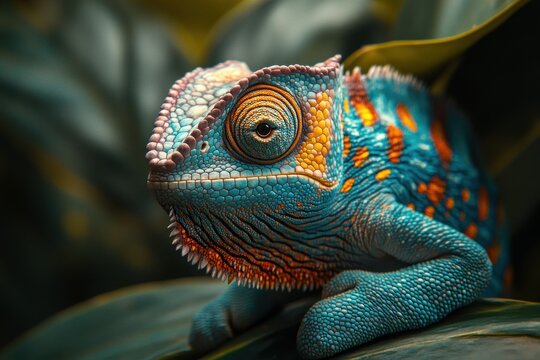 vibrant chameleon closeup colorful reptile with intricate patterns in tropical habitat