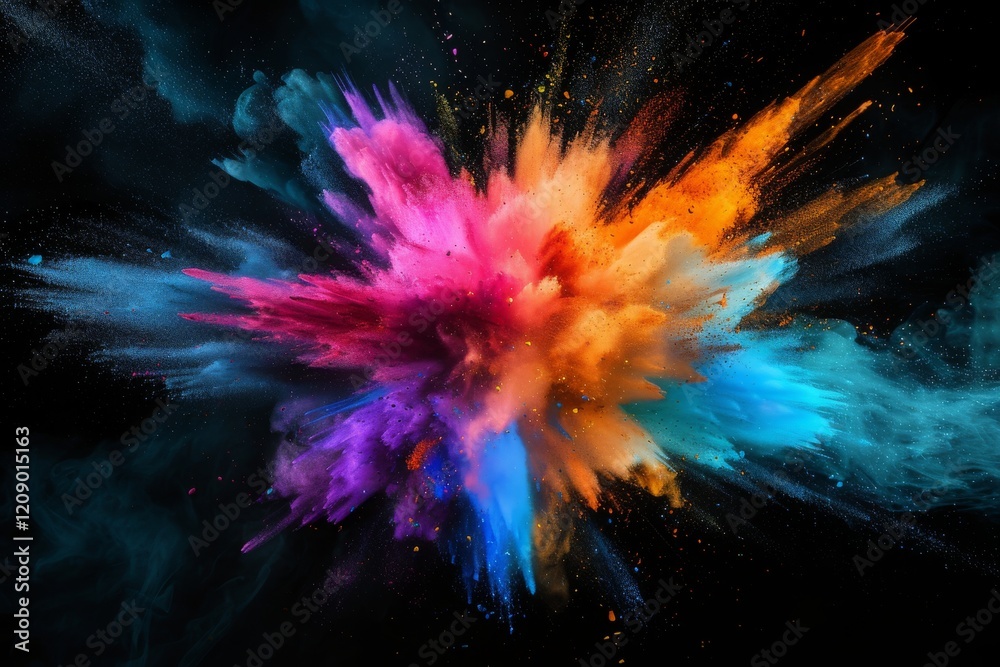 Poster an abstract explosion of vibrant colors displays a mesmerizing array of hues on a deep black backgro