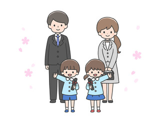 卒園式の子どもたちと両親