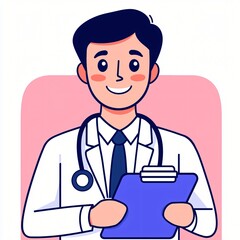 Fototapeta premium Smiling Male Doctor Holding Clipboard Medical Professional Illustration Healthcare Concept