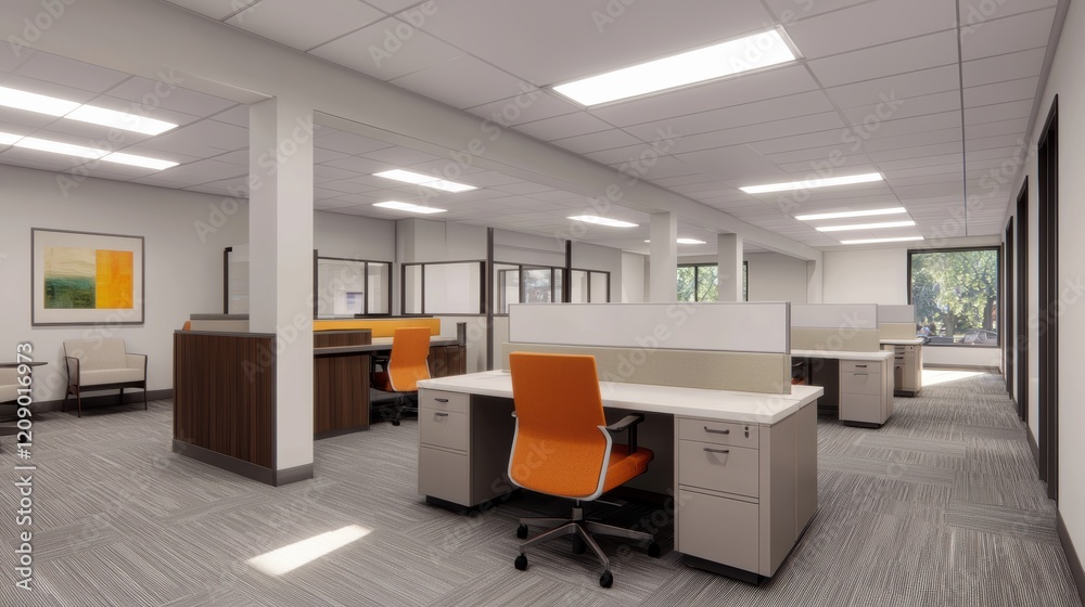 Poster modern open space office promoting collaborative working environment