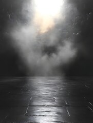 Dark smoky scene with light.