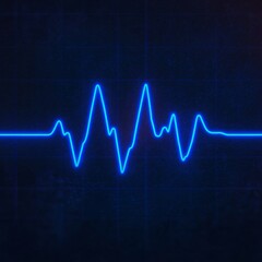 Abstract Blue Neon Heartbeat EKG Waveform on Dark Grid Background