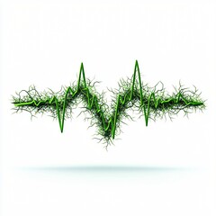Abstract Green Heartbeat Waveform with Nature Vines Ecology Concept Illustration