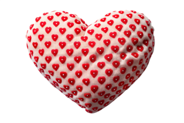 Heart-shaped pillow with red hearts