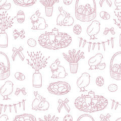 Fototapeta premium Hand drawn vintage easter seamless pattern