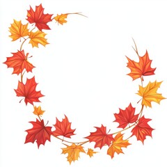 Autumnal Maple Leaf Garland: A vibrant illustration of red and gold maple leaves arranged in a graceful garland design, perfect for fall themed projects or decorations.