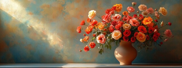 Mother's Day Flowers in Vase Beautiful Floral Arrangement for Greeting Card Background