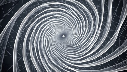 Abstract swirling vortex of light and dark grey lines forming a spiral tunnel.