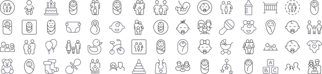 Family, Baby, Infant, Parenthood Line Icon Collection. Outline Signs for Graphic and Web Design, Apps, Adverts, Various Cards