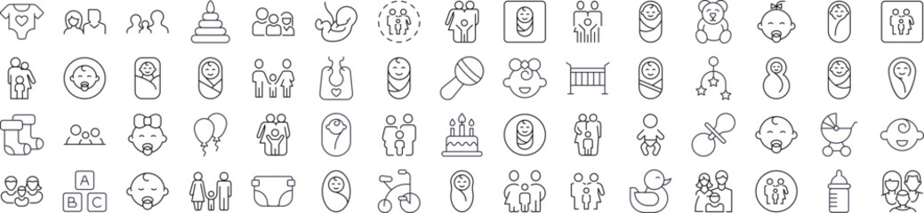 Family, Baby, Infant, Parenthood Line Icon Bundle. Outline Signs for Graphic and Web Design, Apps, Adverts, Various Cards