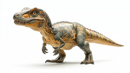 Naklejka premium Realistic Juvenile Tyrannosaurus Rex Dinosaur Model Studio Shot White Background