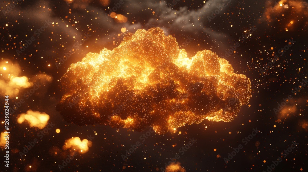 Sticker fiery glowing cloud particle explosion abstract digital art background