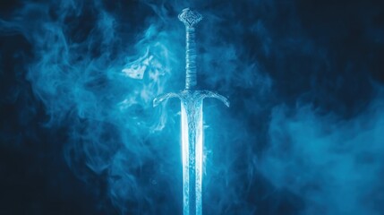 Obraz premium Mystical Sword in Blue Haze: A Fantasy Weapon