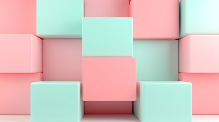 Colorful pastel cubes in a modern geometric arrangement with mint green and soft pink tones for creative design