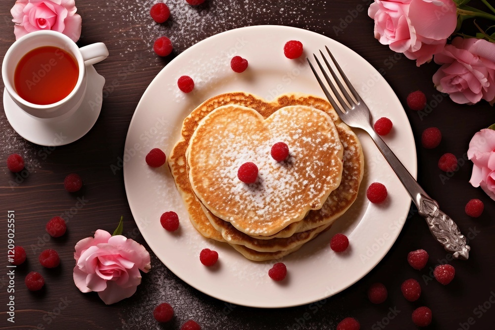 Wall mural  Heart-shaped Pancakes on Plate