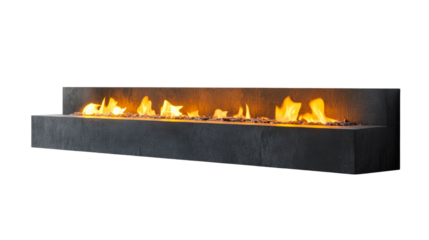 Modern linear fireplace design complements contemporary living spaces with warmth and style isolated on transparent background