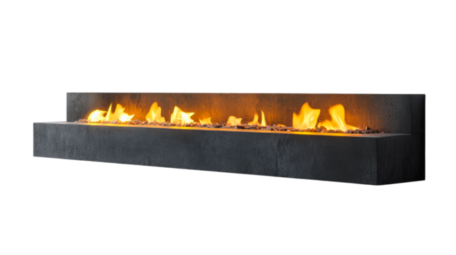 Modern linear fireplace design complements contemporary living spaces with warmth and style isolated on transparent background