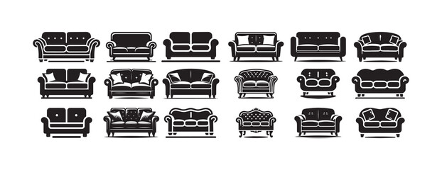 Sofa Silhouette Vector Collection, Couch Silhouette 