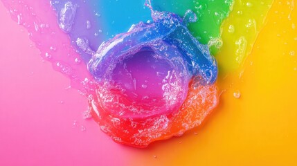 Vibrant rainbow slime with bubbles on colorful background top view showcasing playful texture and vivid hues