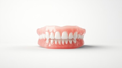 Obraz premium Realistic Artificial Dentures Displayed on White Background for Dental Health and Oral Care Illustrations, Concepts, and Educational Materials