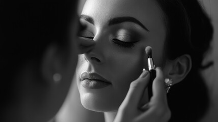 Obraz premium Close-up Portrait of a Woman Receiving Makeup Application