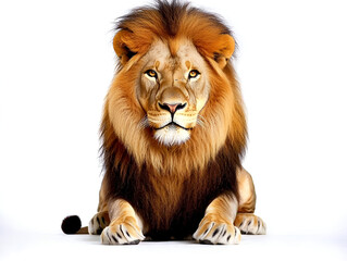 Fototapeta premium The King of the Jungle: A majestic male lion, with a thick mane of golden fur and piercing amber eyes, stares intensely at the camera in a powerful and captivating portrait.