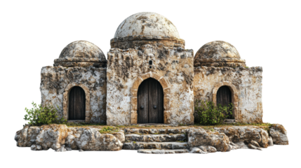 Ancient stone structure with dome roofs located in a rural area during the day isolated on transparent background