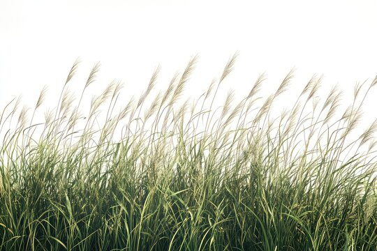 A realistic 3D rendering of tall grass swaying back and forth in the wind, with transparency for easy layering over backgrounds.