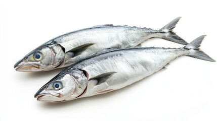 Fototapeta premium Fresh Kingfish Steaks Placed on Clean White Surface with Reflective Light and Sharp Focus on Details