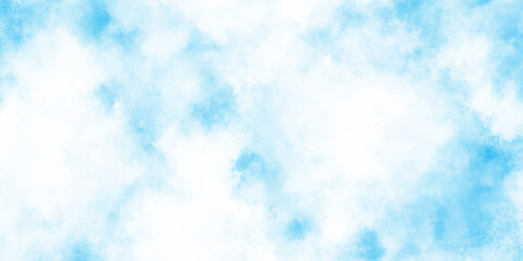 Abstract hand paint square stain watercolor background, watercolor abstract texture with white clouds and blue sky, abstract painted white clouds with pastel blue cloudy sky texture.