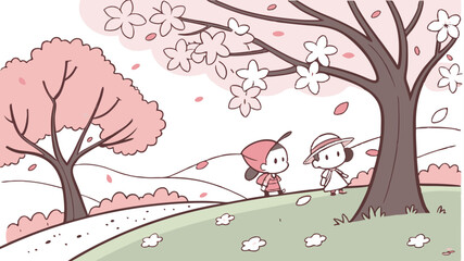 Sakura season vector illustration, cherry blossom elements, pink