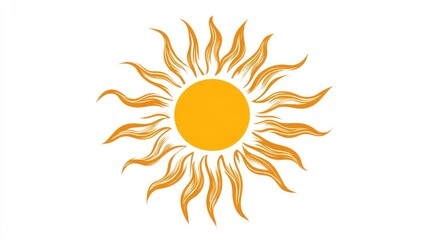Bright sun graphic design with flowing rays on a clean white backdrop ideal for summer themes and vibrant creativity concepts.