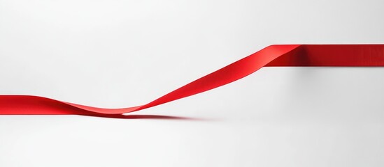 Dynamic red tape curving across a white background symbolizing obstruction in collaboration and bureaucratic stagnation with space for text