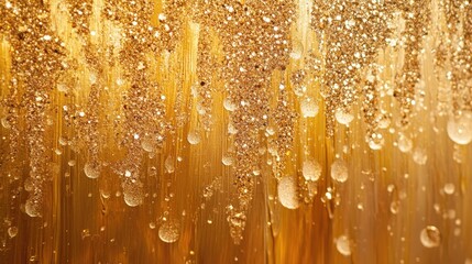 Luxurious golden background with shimmering droplets creating an elegant and opulent atmosphere ideal for upscale designs and advertisements.