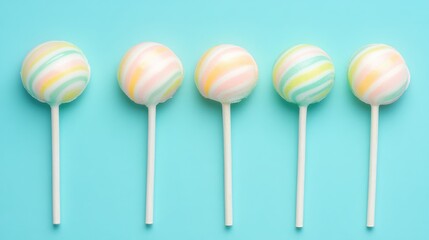 Colorful Rainbow Lollipops Arranged on a Mint Background in Flat Lay Vertical Format for Sweet Treat and Dessert Promotions